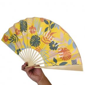 Custom Printed Colorful OEM Art Logo Bamboo Hand Fan for Promotion