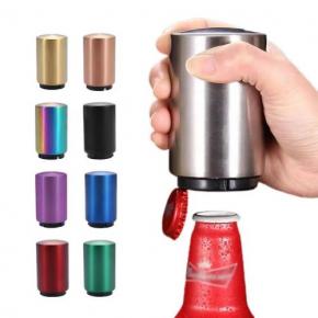 Metal stainless steel push down magnetic automatic customized beer bottle opener gift