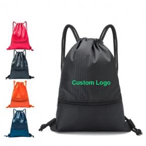 Custom logo promotional gift sublimation printed nylon polyester drawstring backpack bag with zipper